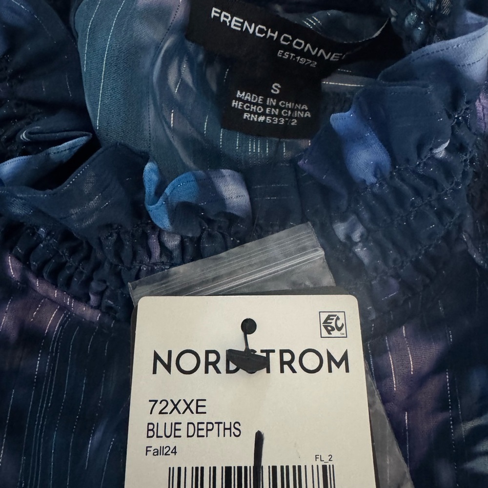 French Connection Navy Floral Ruffle Blouse US Small NWT - Picture 3 of 6